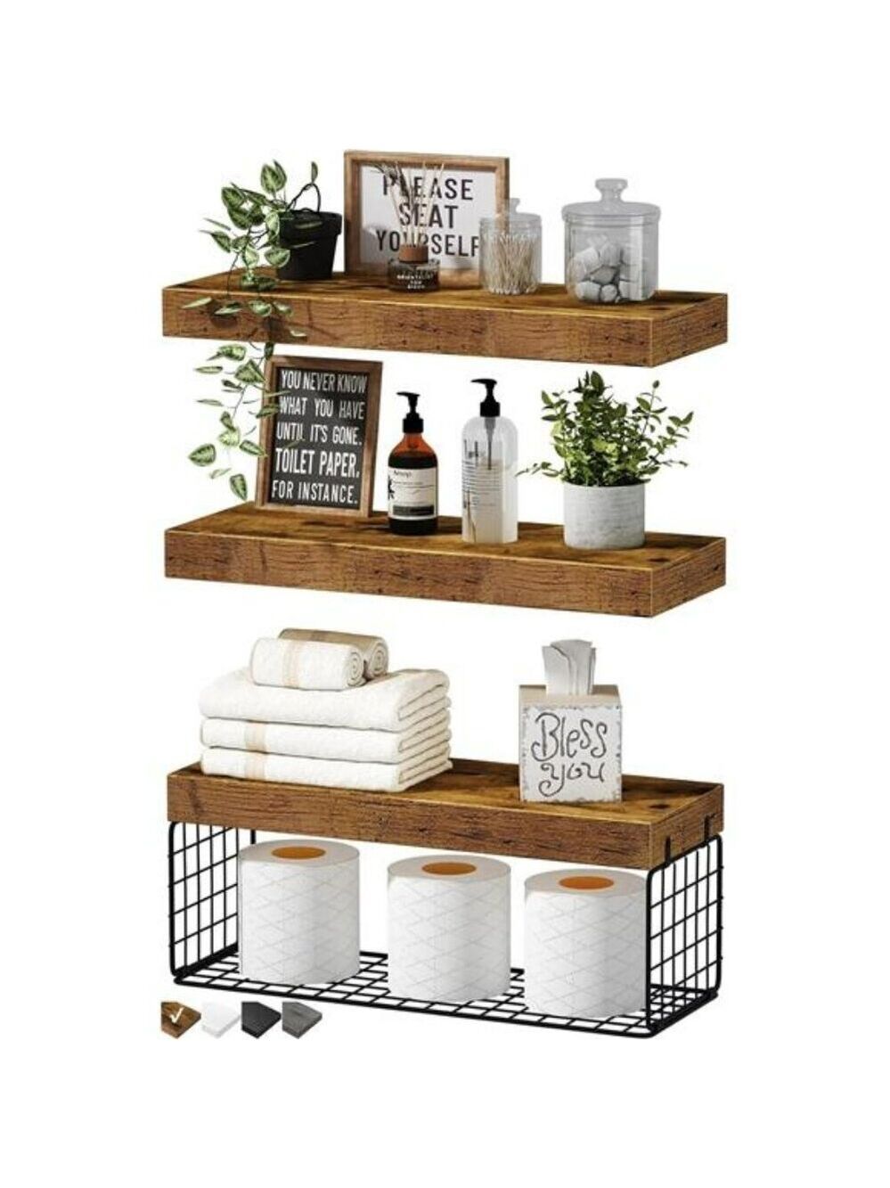 Bathroom Floating Shelves Over Toilet Storage Set of 3 Farmhouse Wall Shelf